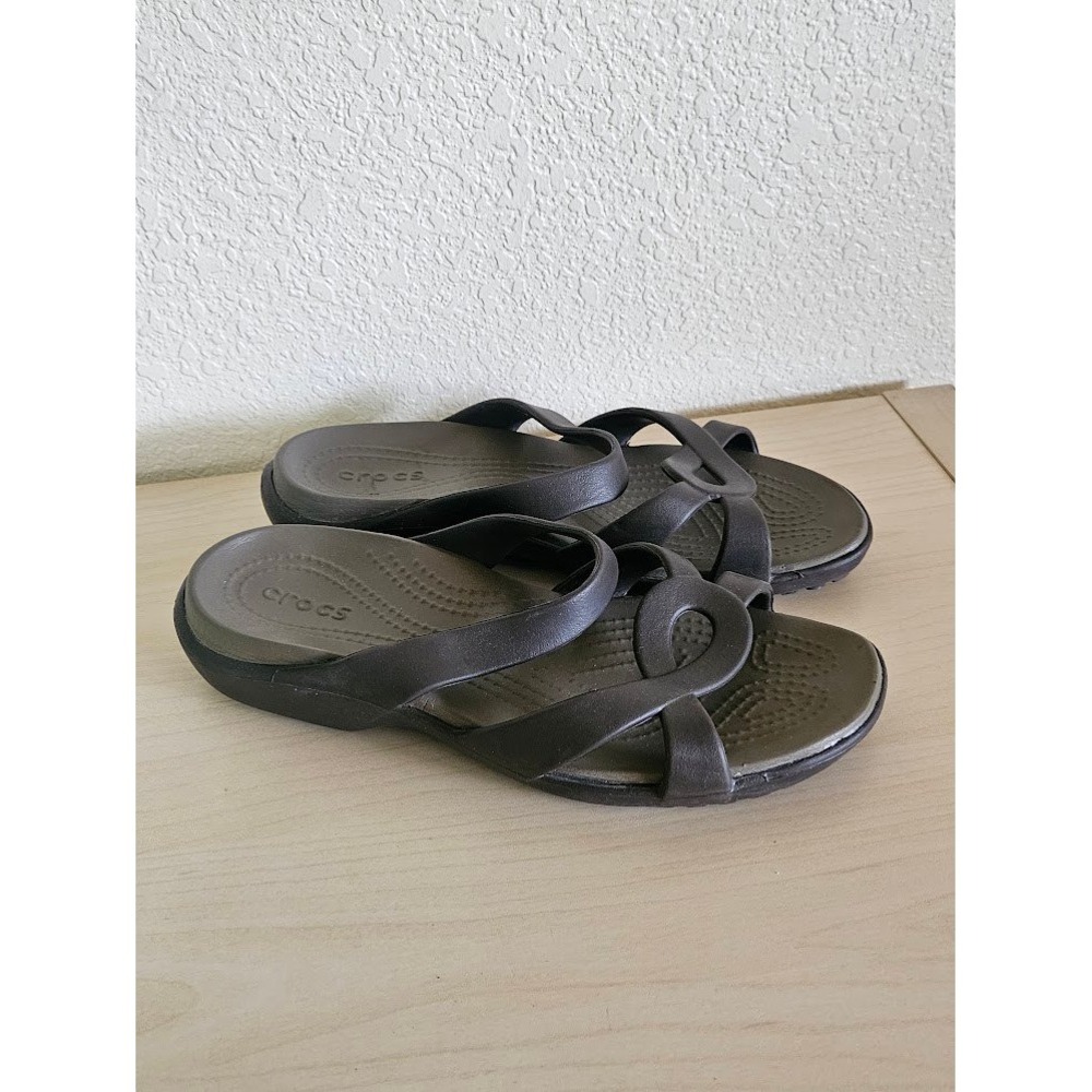 Crocs Meleen Twist Sandals Womens 7 Espresso Dark Brown Slide Strappy - Picture 3 of 7